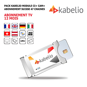 Pack Module Kabelio CI+ Cam + Abonnement Tv 12 mois bouquet Suisse 47 chanes Europennes Franaises Allemandes Italiennes Anglaises